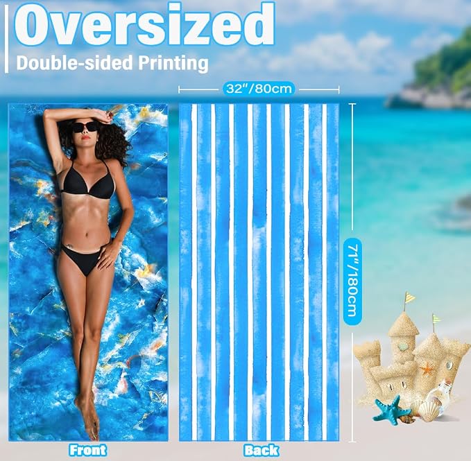 Lightweight Thin Microfiber Beach Towel Sand Free Quick Dry Absorbent Compact - Image 3