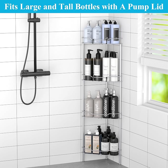 4 Tier Floor Standing Corner Shower Caddy Organizer Shelf - Image 4