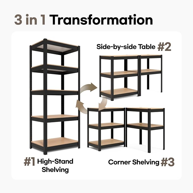 HOMEDANT House 5 Tier Laminated Metal Shelving Unit Adjustable Storage Utility - Image 9