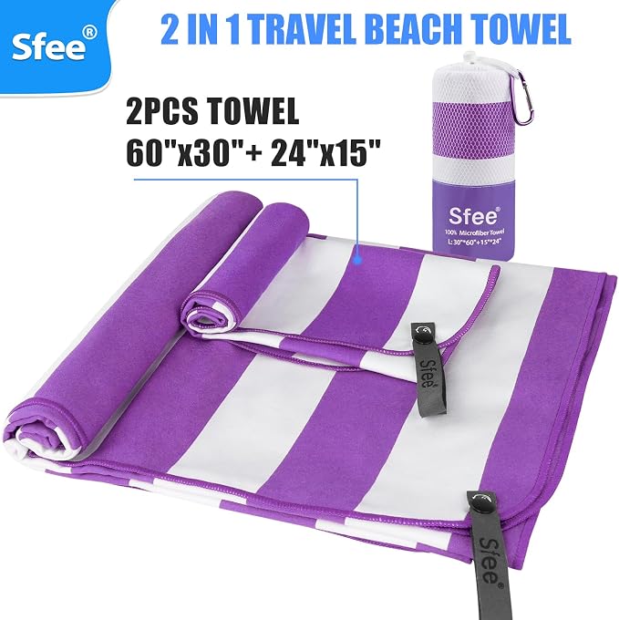 Sfee 2 in 1 Microfiber Beach Towel, Quick Dry Towel Camping Travel Towel Super - Image 6