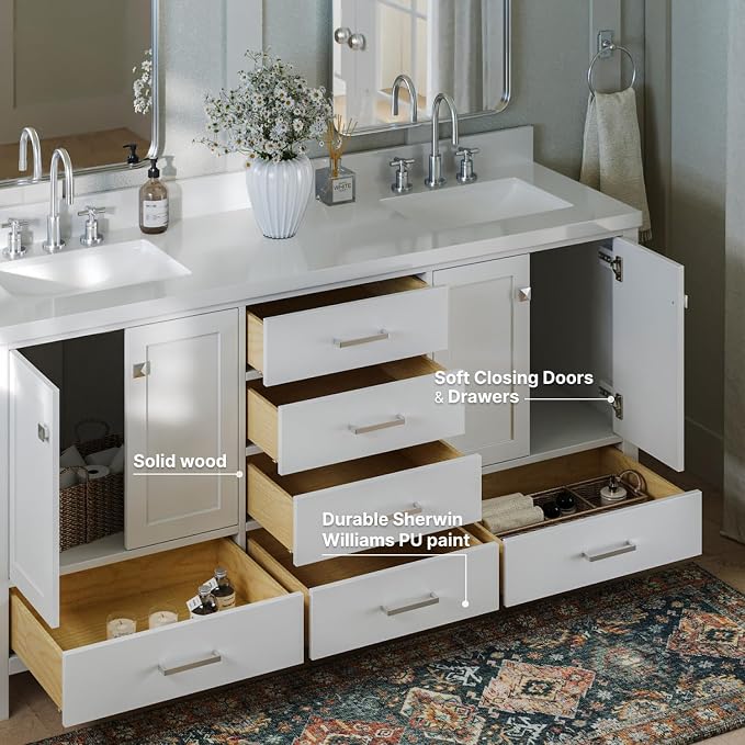 ARIEL Double Bathroom Vanity 73" White - Image 3