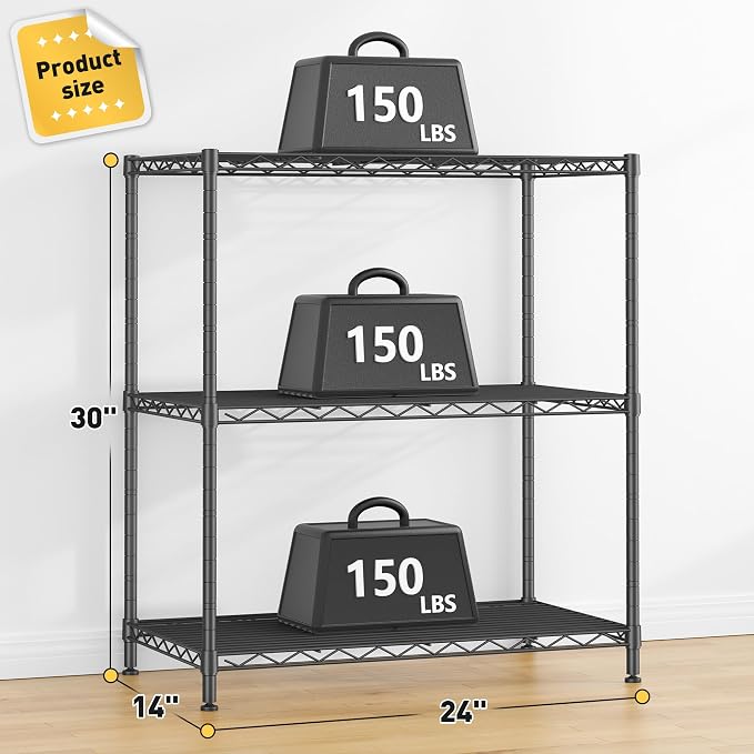 3 Tier Storage Shelves Metal Shelving Unit, Adjustable Wire Rack Pantry Kitchen - Image 3