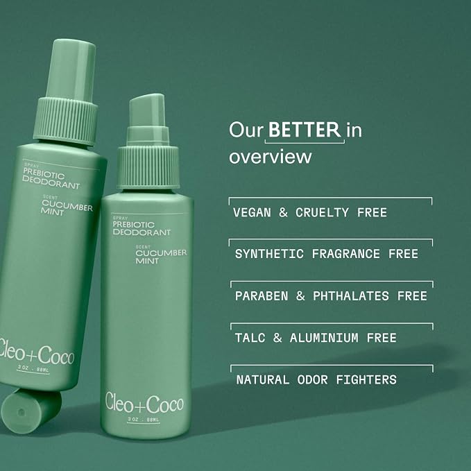 Cleo+Coco Prebiotic Deodorant Spray, Cucumber Mint, Aluminum-Free & Vegan Whole - Image 5