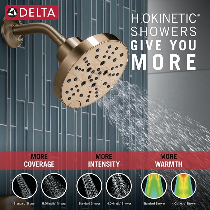 Delta Nicoli 14 Series H2Okinetic Shower Faucet Set, Brushed Gold Shower Head - Image 6