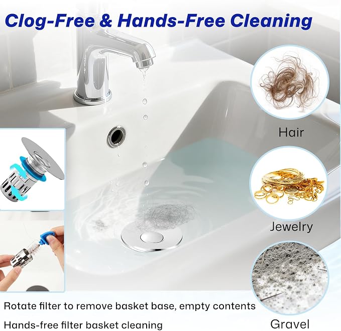 Upgraded Bathroom Sink Drain Strainer, Universal Stainless Steel Sink Stopper - Image 4