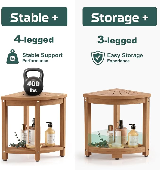 Waterproof Corner Shower Stool for Inside Shower, Poly Lumber Shower Bench Seat - Image 5
