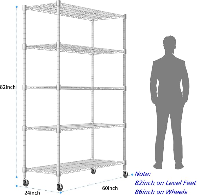 Homdox 5 Tier Heavy Duty Storage Shelves, Wire Shelving Unit - Image 3