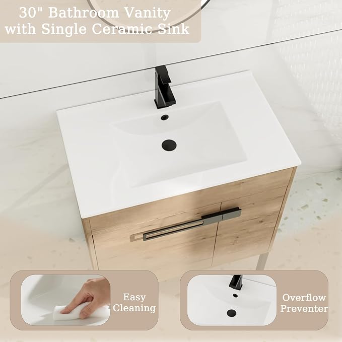 30 inch Bathroom Vanity with Ceramic Sink, Single Sink Modern Bathroom Vanities - Image 5