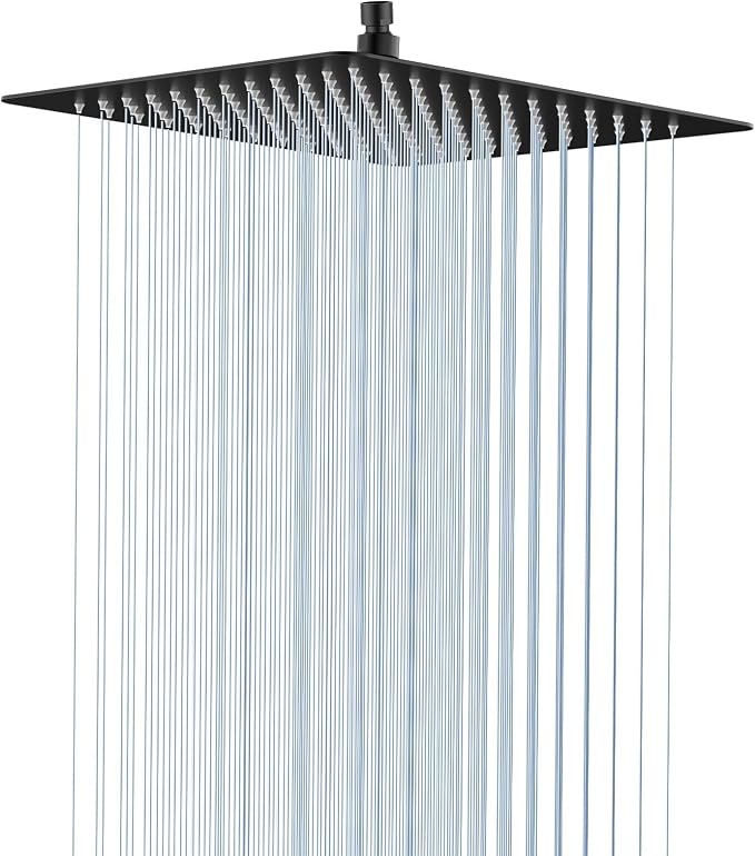 Rain Shower Head, High Flow Stainless Steel Square Rainfall Shower, Waterfall by Borlon