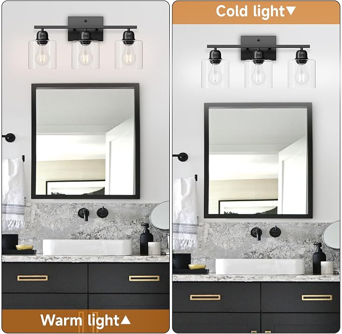 Modern 3 Light Bathroom Light Fixtures, 19 inch Black Vanity Lights - Image 3