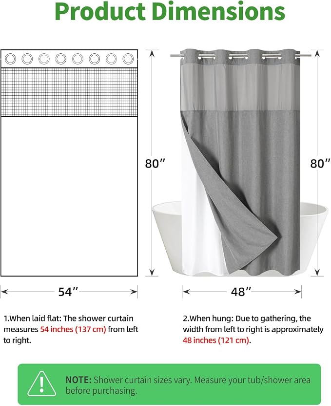 Stall No Hooks Needed Linen Textured Shower Curtain - Image 7