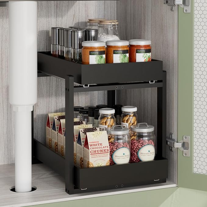 2 Pack Under Sink Organizer, Bamboo Wooden 2-Tier Pull-Out Storage by HEALTHYYOU