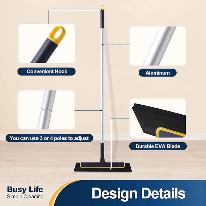 Yocada Floor Squeegee Broom EVA Foam Blade Aluminum Pole - Image 2