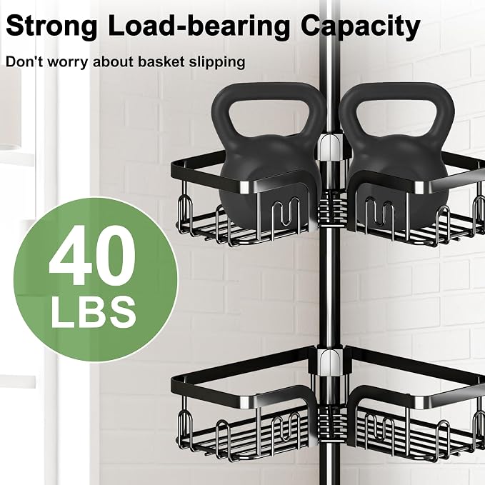 Corner Shower Caddy Tension Pole, 4-Tier Rustproof Bathroom Organizer Storage - Image 4