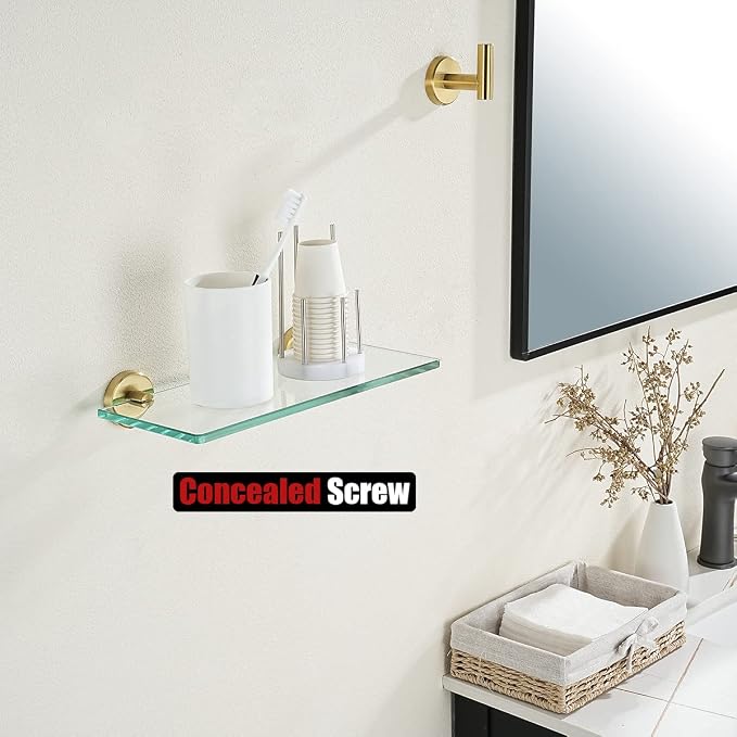 JQK Bathroom Glass Shelf Gold, Tempered Glass Shower Storage 12 by 5 inches - Image 5