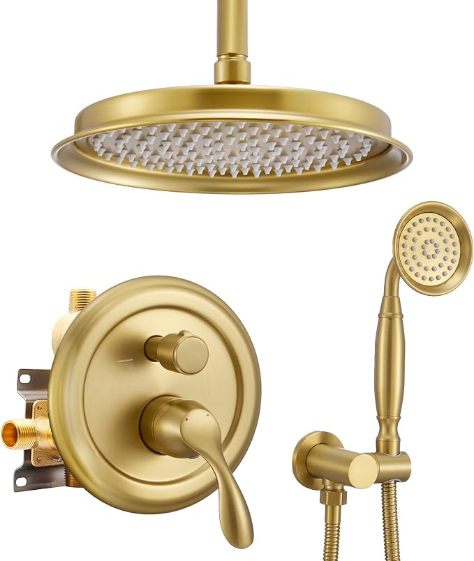 DASAN Brushed Gold Rain Shower System Complete Antique Shower Faucet Sets by Dasan
