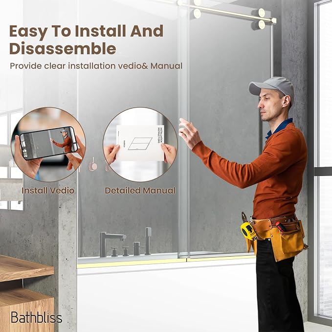 Bathbliss Glass Shower Door 56"-60" Wx60 H, Frameless Sliding Glass Door - Image 5