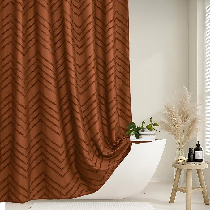 Orange Shower Curtain 72 x 72 Vintage Farmhouse Textured Tufted Chevron Striped - Image 5