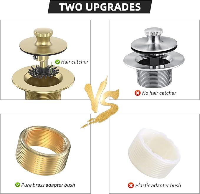 Brushed Gold Bathtub Drain Bath Tub Trim Set Conversion Kit Assembly, All Brass - Image 3