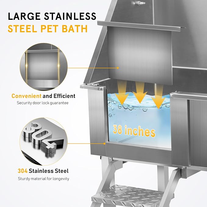 Redriver Stainless Steel Dog Washing Station, 38-Inch Dog Bathing Station Bath - Image 9