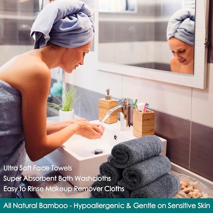 Face Towels 6 Pack, 13x13 inch Extra Large Grey Wash Cloths on Sensitive Skin - Image 5