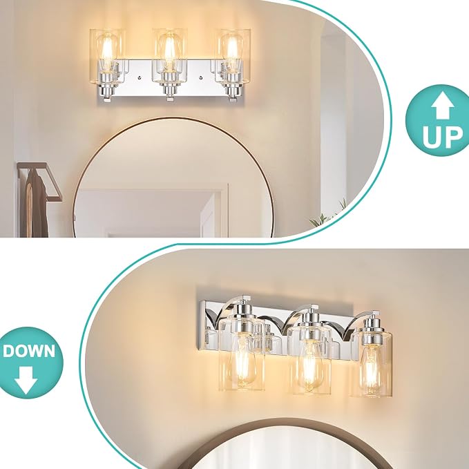 3-Light Bathroom Light Fixtures Modern Chrome Vanity Lights - Image 4