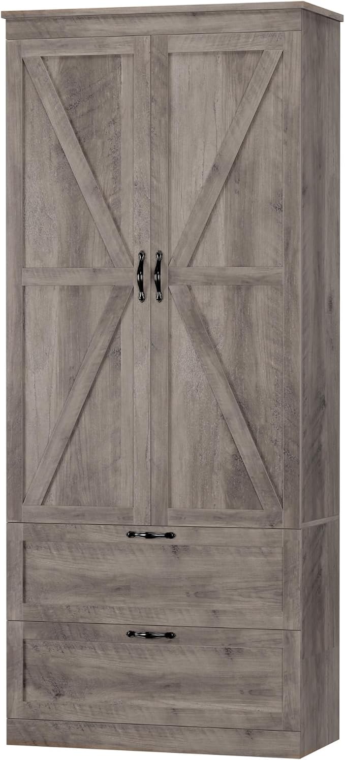 HOSTACK 70" Tall Kitchen Pantry Storage, Barn Doors Pantry Cabinet by HOSTACK