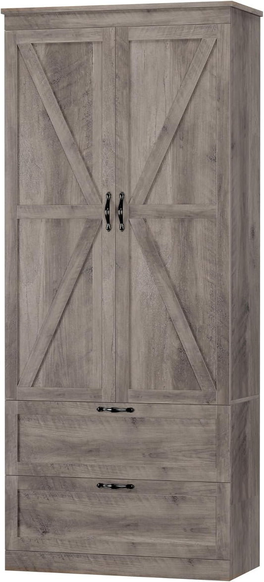 HOSTACK 70" Tall Kitchen Pantry Storage, Barn Doors Pantry Cabinet by HOSTACK