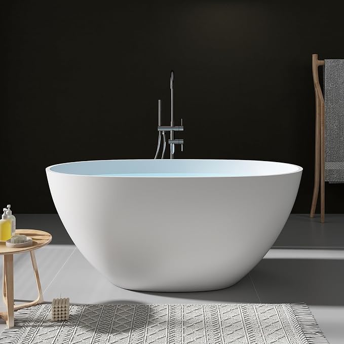 SJ STAR&JANE 51" Solid Surface Freestanding Bathtub, Stone Resin Oval Soaking by SJSTARJANE