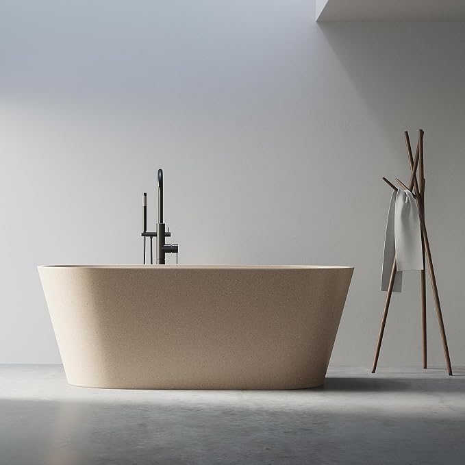 Stone Resin Freestanding Bathtub 59", Terrazzo Bathtub Soaking Tub, Solid by MEDUNJESS