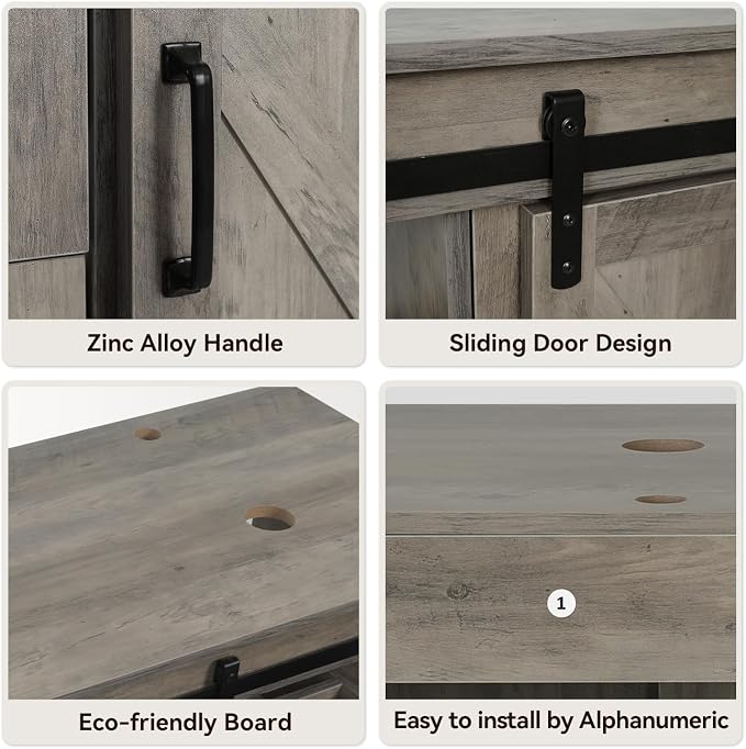 36 Inch Barn Door Bathroom Vanity, Farmhouse Style Standing Pedestal Cabinet - Image 3