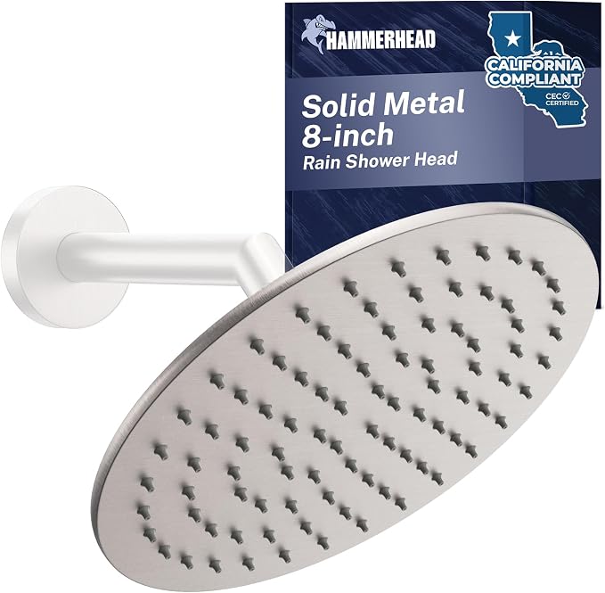 HammerHead Showers Solid Metal Round 8 Inch Rainfall Shower Head, High Flow by HammerHeadShowers