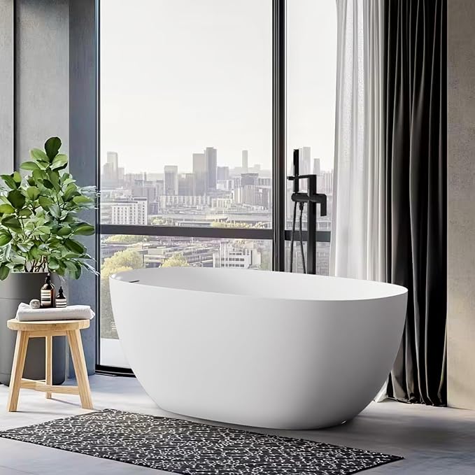 Stone Resin Freestanding Bathtubs, Soklawah 55" Solid Surface Luxury Soaking Tub - Image 2