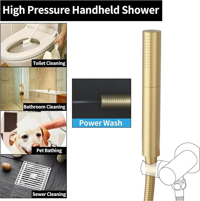 AYIVG Brushed Gold Finish Round Brass 2 In 1 Function High Pressure Handheld - Image 3