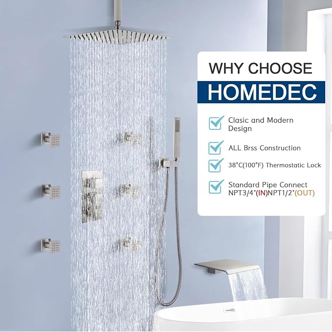 HOMEDEC Solid Brass 4 Outlets Shower Diverter Valve, Thermostatic 4-Way 3 - Image 2