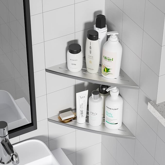 Corner Shower Shelf Brushed Nickel, 304 Stainless Steel 11.5” Recessed Corner - Image 3