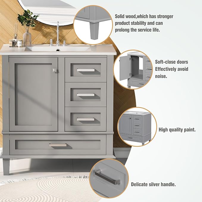 30" Bathroom Vanity, Modern Bathroom Cabinet - Image 5