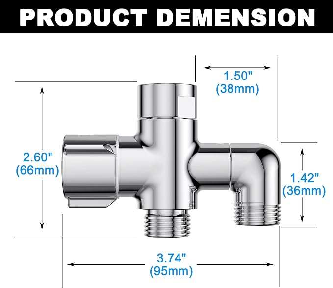 Solid Brass 3 Way Shower Arm Diverter Valve - Image 5