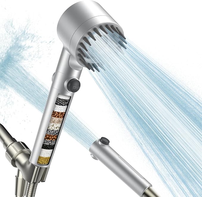 Filtered Shower Head with Handheld, High Pressure Water Flow and Multiple Spray by Sipaote