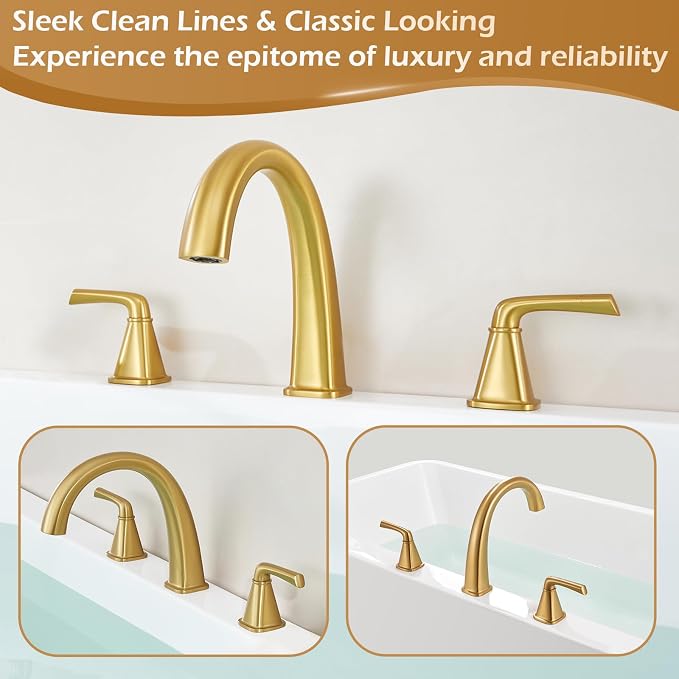 Brass Bathtub Faucet Roman Tub Faucet Gooseneck Tub Filler, Brushed Gold Garden - Image 6