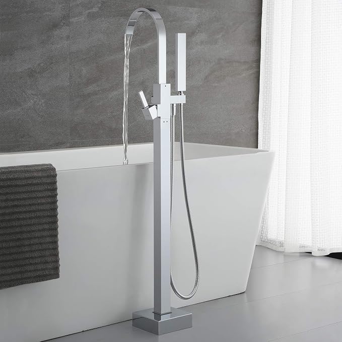Freestanding Tub Filler Bathtub Faucet Chrome Floor Mounted Faucets - Image 3