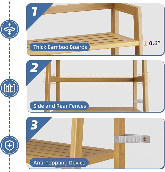 HITNET Ladder Shelf, 4-Tier Bookshelf, Bamboo Leaning Bookcase, Display Storage - Image 6