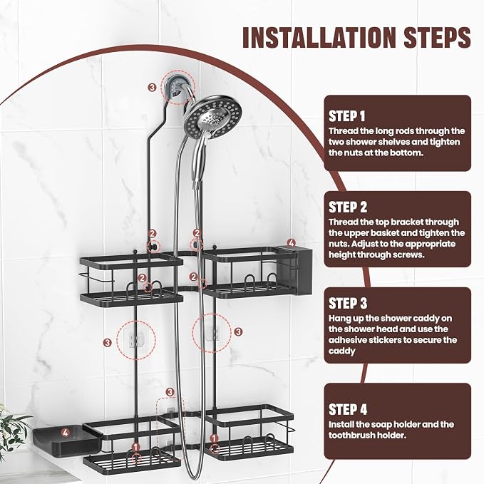 REINHARDT Adjustable Shower Caddy Hanging Rustproof Shower Caddy - Image 7