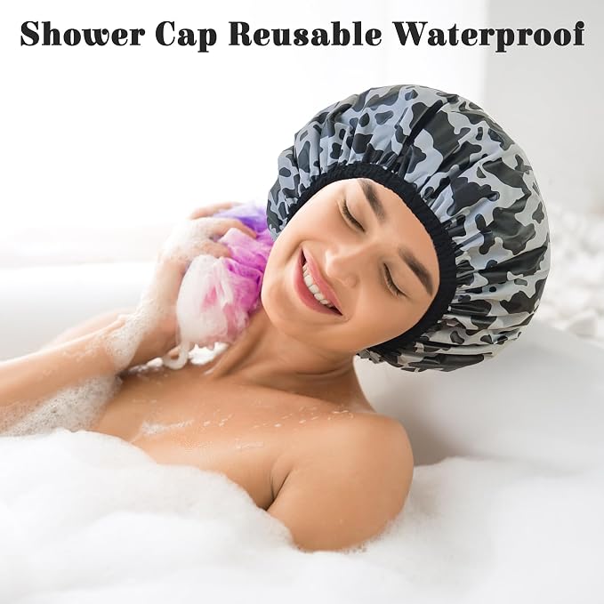 Shower Cap for Women, Shower Caps Reusable Waterproof, Large Plastic Satin - Image 2