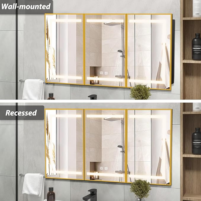 APRILSOUL 48X32 Inch Gold Bathroom Medicine Cabinet - Image 3