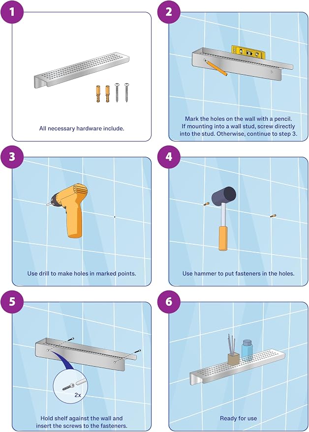 SereneDrains Stainless Steel Matte White Shower Shelf - Image 6