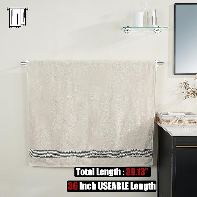 JQK Bath Towel Bar Chrome, 36 Inch 304 Stainless Steel Thicken 1mm Single Towel - Image 3