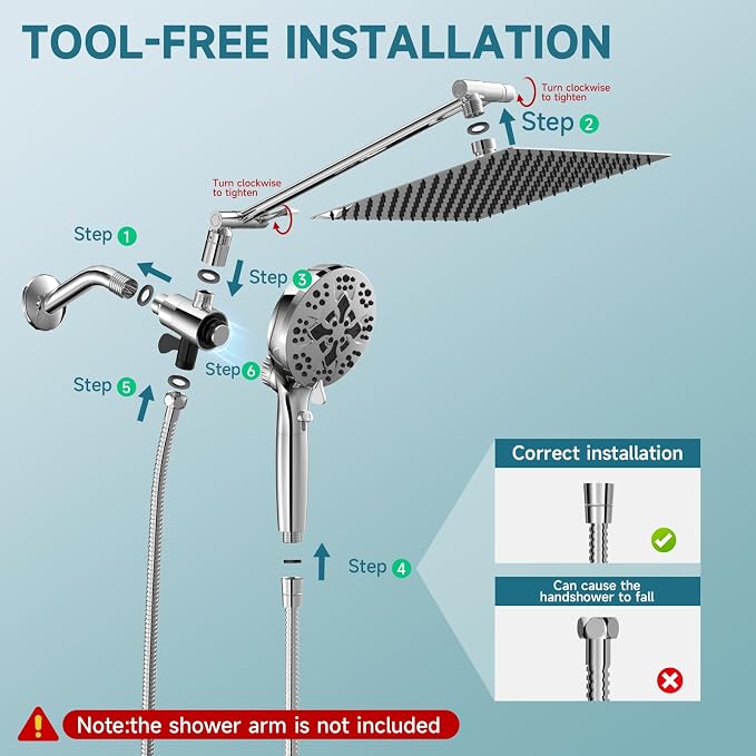 Filtered Shower Head With Handheld Combo, Detachable Dual Showerhead with - Image 7