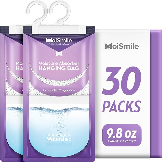 Moisture Absorbers 30 Pack Lavender Fragrance, Hanging Closet Dehumidifier Bags by MoistureAbsorbers