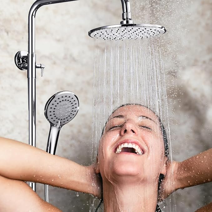 Outdoor Shower Faucet Set 8" Round Shower Head 3 Function Thermostatic Rainfall - Image 8